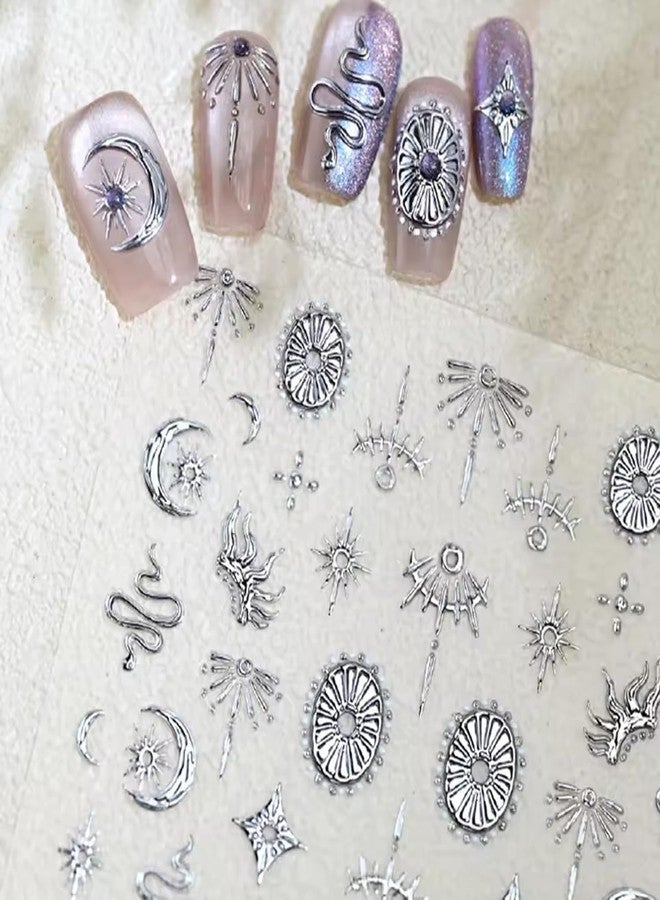 SPLOCUDU 2 Sheets Gold Boho Nail Stickers for Nail Art Gold Star Moon Sun Snake Nail Decals 5D Embossed Nail Art Decals Self-Adhesive Stickers for DIY Nails Art Decoration - Image 5